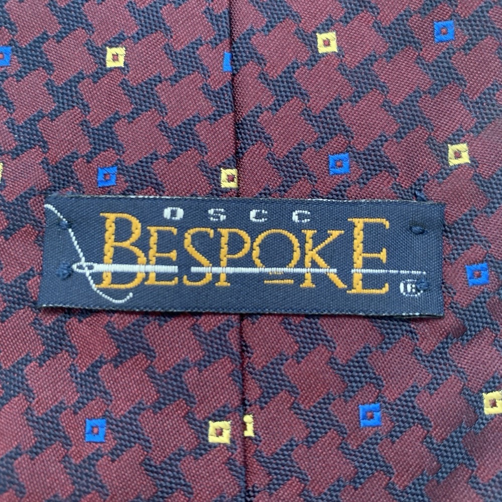 OSCC Bespoke Tie Men's 100% Silk Made In USA Houndstooth Red Navy 4.00"